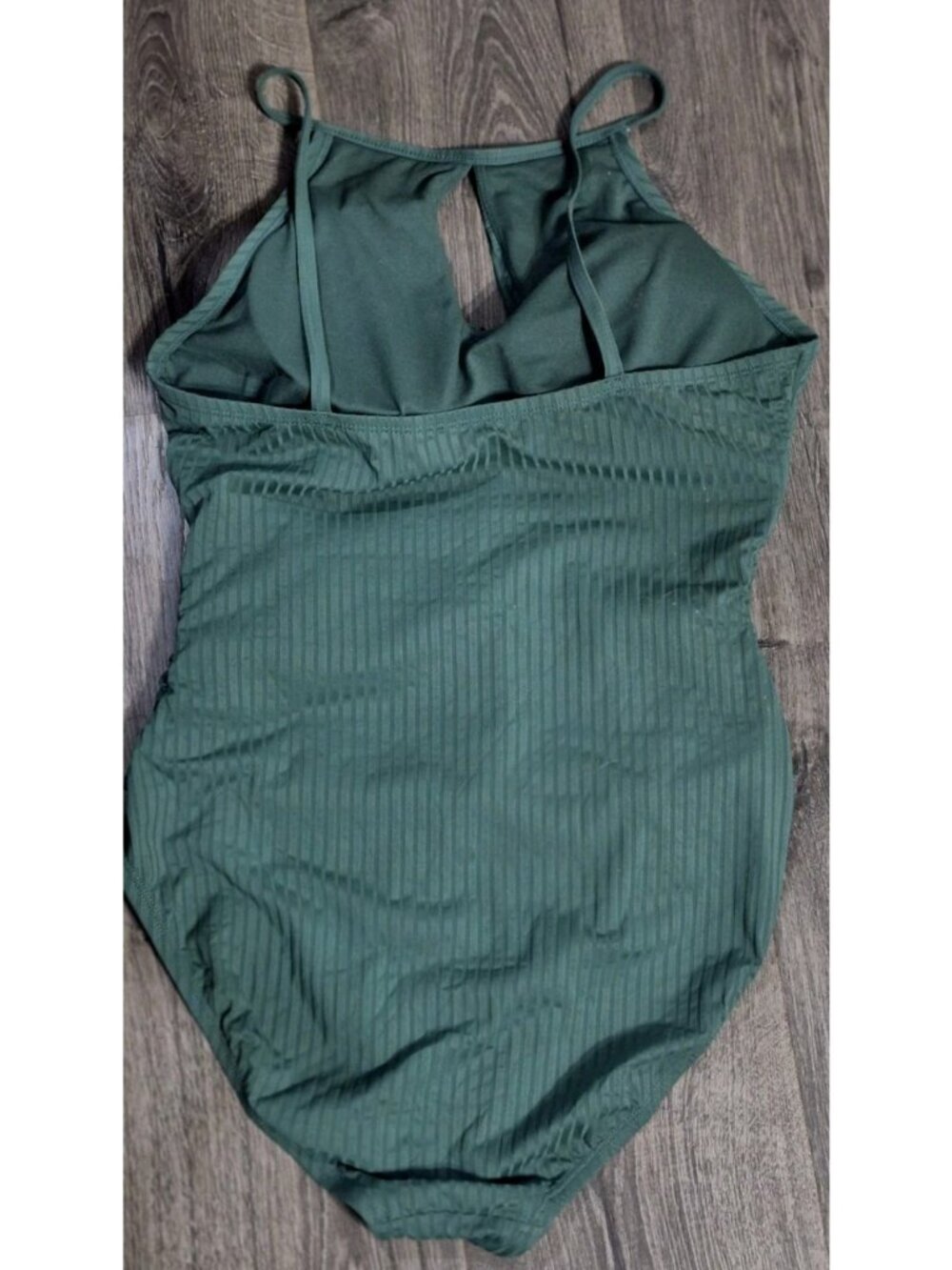 Ellen Tracy Green One-Piece Swimsuit High Neck Keyhole Ruched Women's Size 14 - Picture 2 of 3